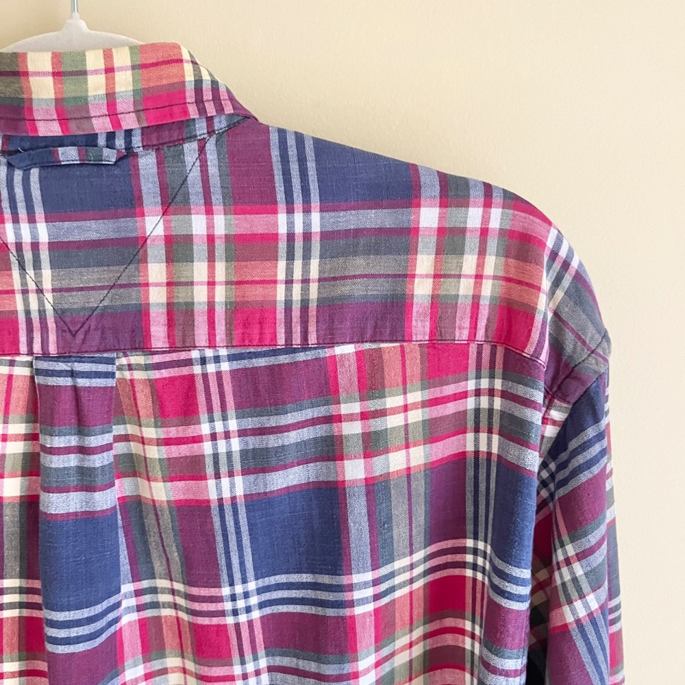 Vintage Tommy Hilfiger Button Up Shirt Men's Medium Plaid 100% Cotton Preppy Top - Picture 11 of 12